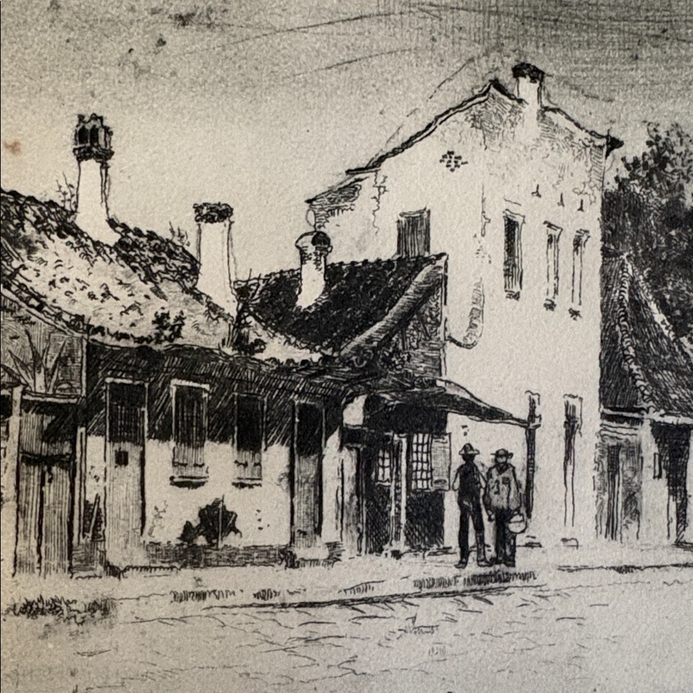 Vintage Joseph Penning Repro Etching 1882, Delphine’s New Orleans black/white
